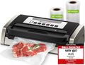Bonsenkitchen Powerful and Quiet Food Vacuum Sealer with Globefish Technology for Continuous Work, Locked Handle Design, Integrated Cutter, 2 Rolls of Bags Included(Noir)