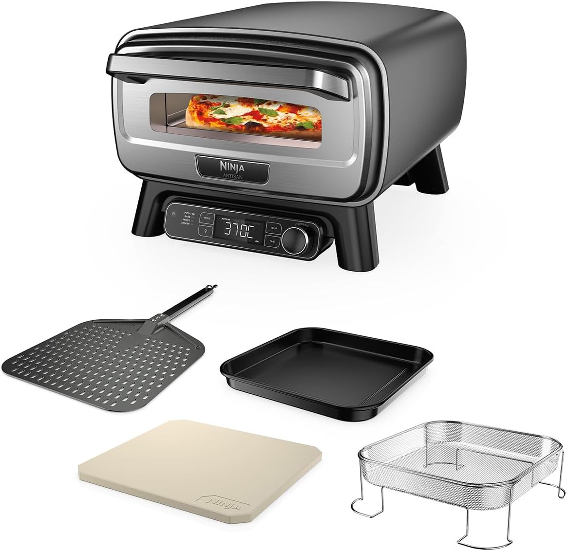 Ninja Woodfire 8-in-1 Electric Outdoor Pizza Oven, Rotisserie  Smoker BBQ with Grate, Pro-Heat Plate, Pizza Stone, Wood Pellets and Shovel, 6 Settings, Dark Orange OO101EU(Four à pizza et friteuse sans huile 4-en-1)