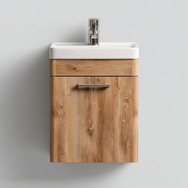 Meuble de salle de bain suspendu étroit avec vasque – Effet chêne naturel