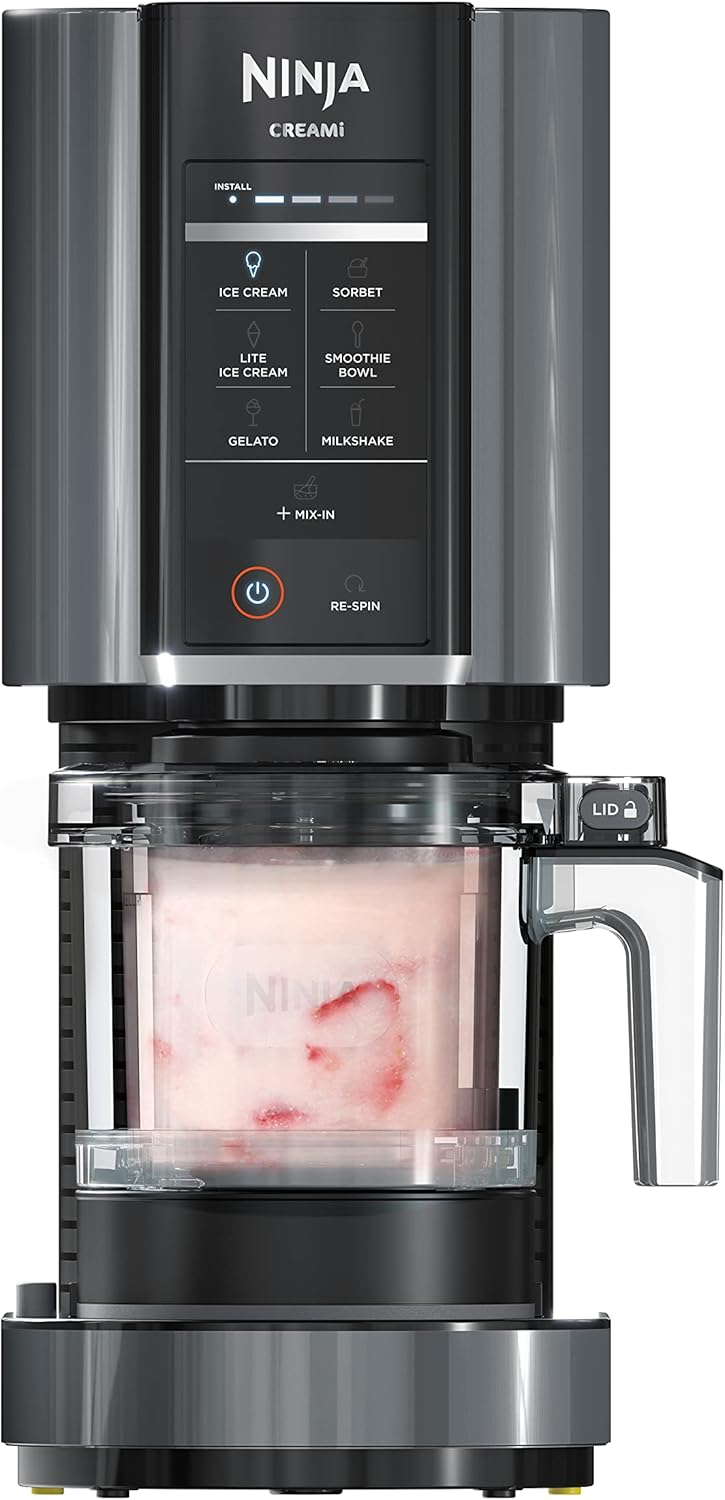 Ninja CREAMi, Ice Cream Maker, Ice Cream, Gelato, Sorbet ,Milkshakes, Mix-ins, Smoothie Bowls  More, 7-in-1, Ice Cream Pints, Pint lid, Healthy Ice Cream, Compact, Perfect for Kids, Black, NC299AMZ(NC299AMZ)