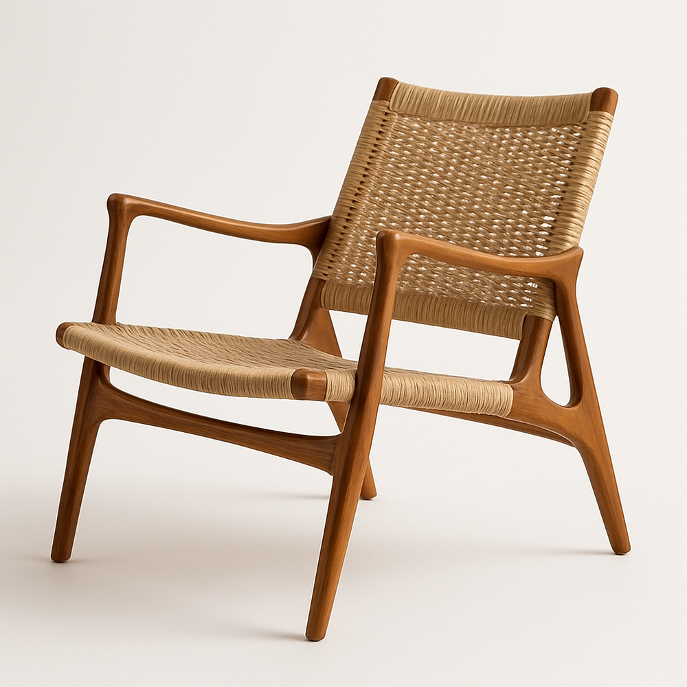 Chaise en bois avec assise en rotin tressé 60x70x80 cm(Bois/Beige)