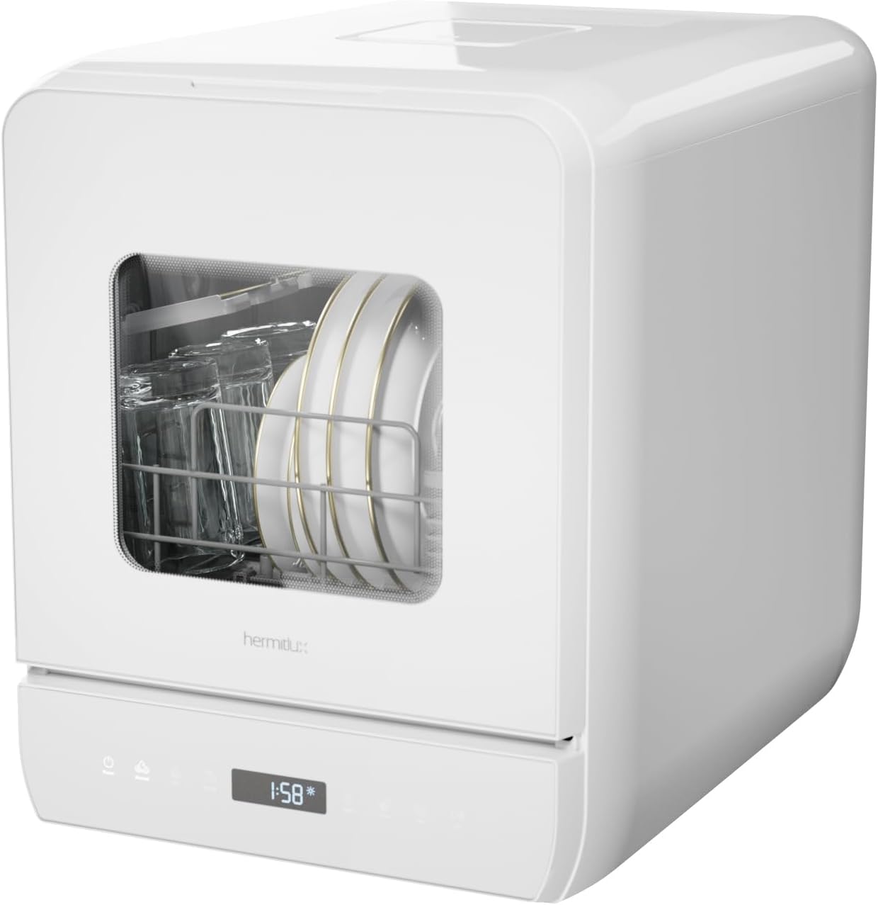 Mini lave-vaisselle de table, 6+1 Programmes de lavage, 5 Couverts et réservoir d'eau de 5L(Porte en Verre - 5 Couverts (6+1 Programmes))