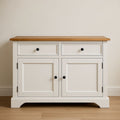Buffet en Bois Blanc/Chêne 2 Portes 2 Tiroirs 90x45x80 cm(Blanc/Chêne)