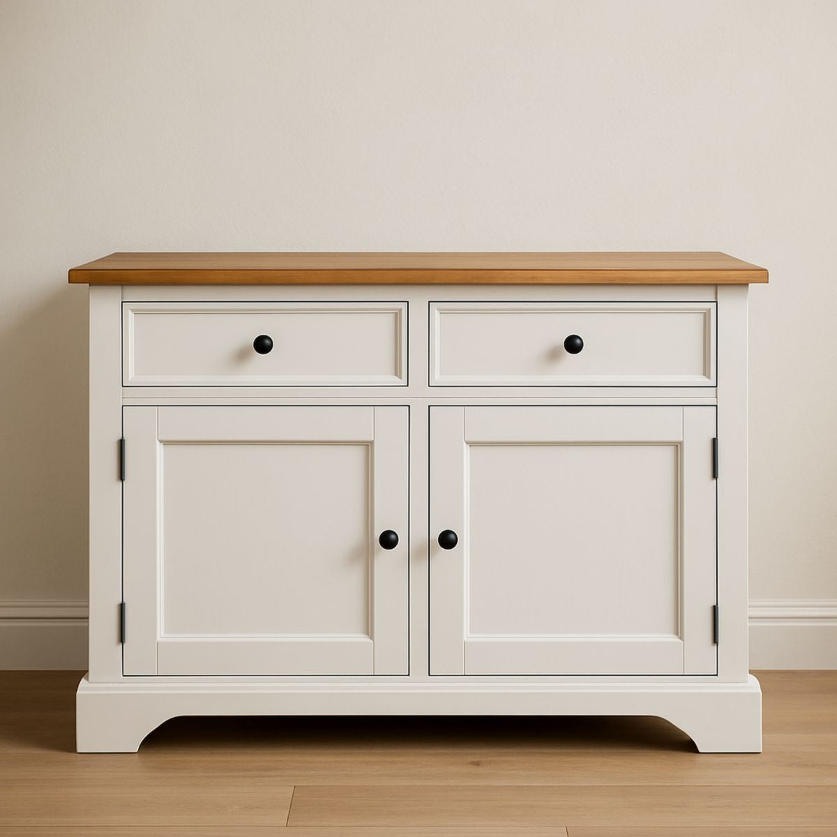 Buffet en Bois Blanc/Chêne 2 Portes 2 Tiroirs 90x45x80 cm(Blanc/Chêne)