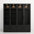 Armoire vitrée en bois noir avec éclairage intégré 4 portes 240x60x200 cm(Noir)