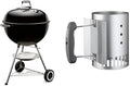 Weber Classic Kettle barbecue au charbon de bois, surface de cuisson Ø 57cm, barbecue avec couvercle et cuve en acier emaillé, thermomètre intégré au couvercle, trépied et roues - Noir (1341504)(Unique)