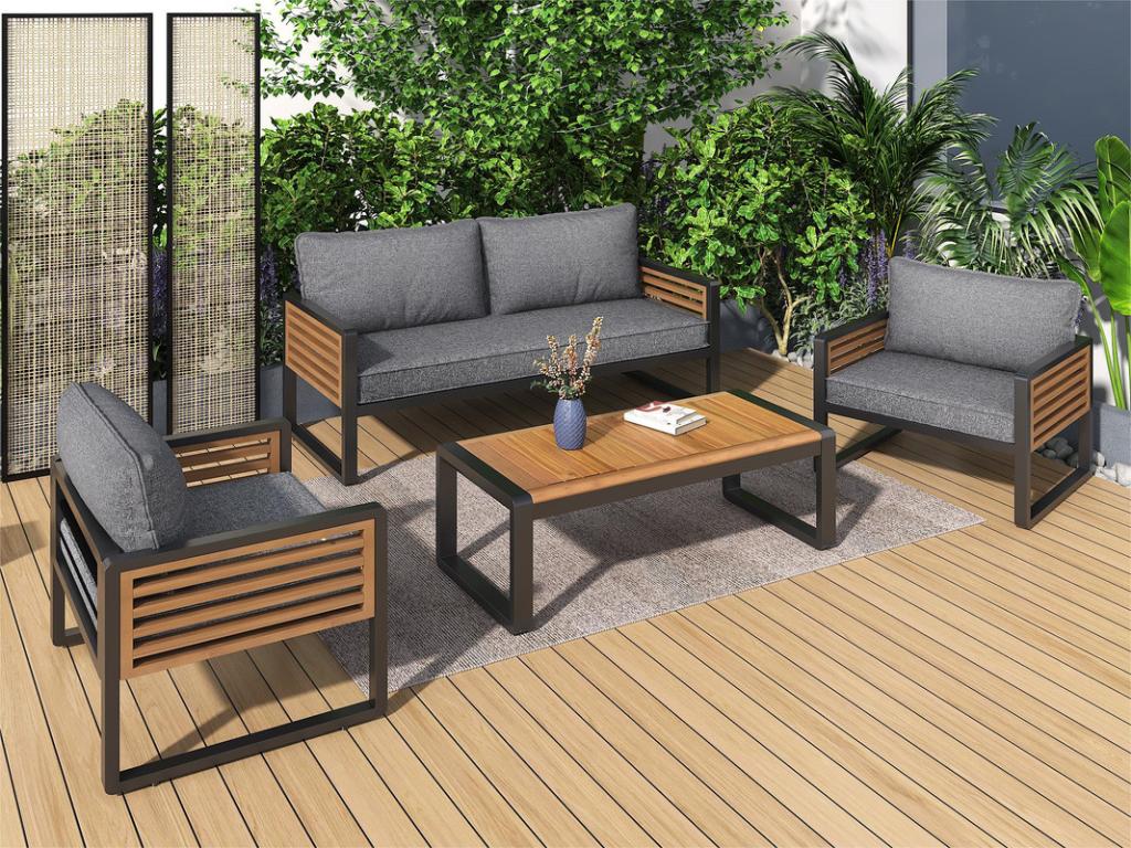 Salon Jardin Fer - Gris(Gris)