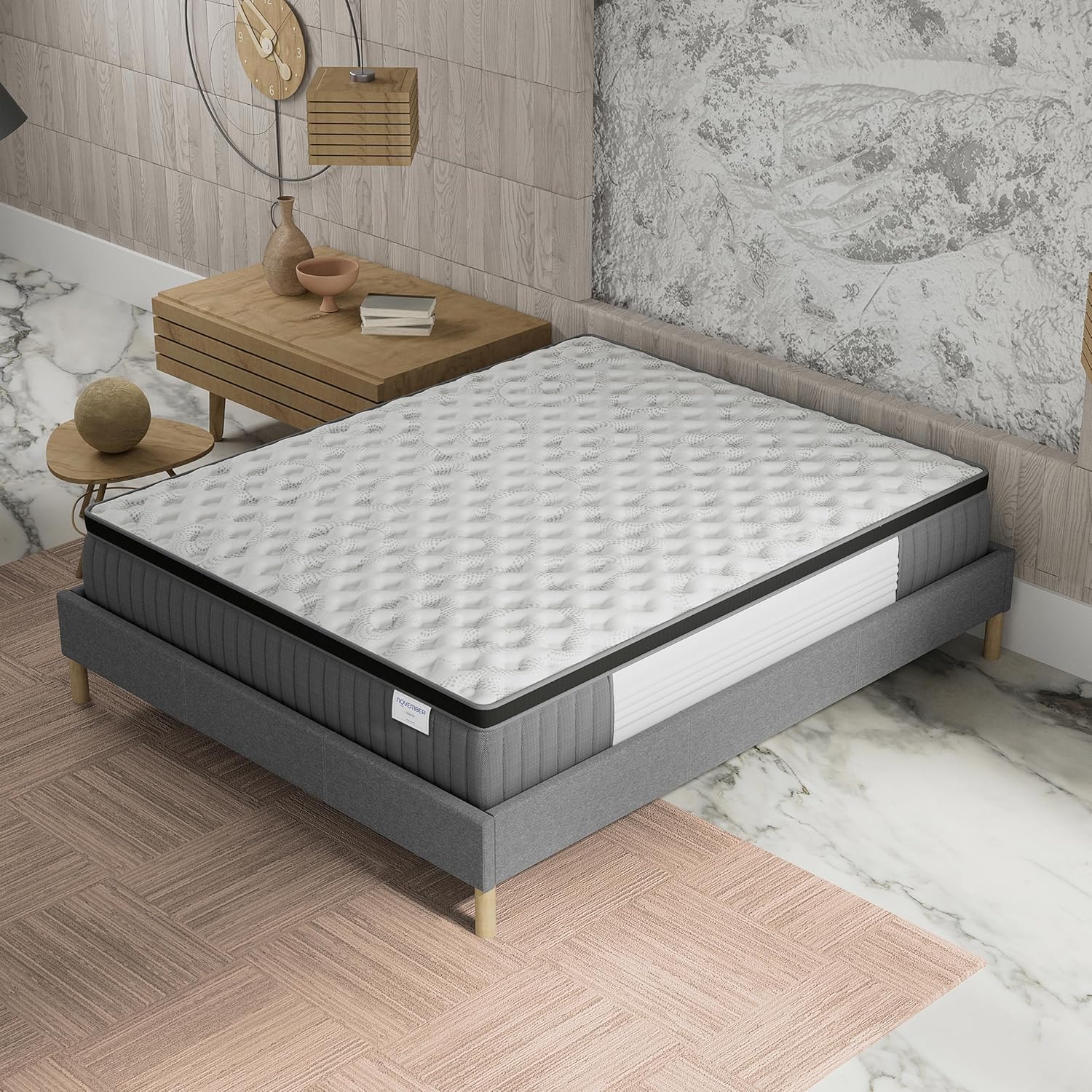 November Elekctra Mattress 120 x 190 cm Hybrid: Pocket Springs+Memory Foam Thickness 30 cm Perfect Tonic Support  Sleeping Independence Sanitized Label (Anti-Bacterial/Dust Mite)(90 x 200 cm)