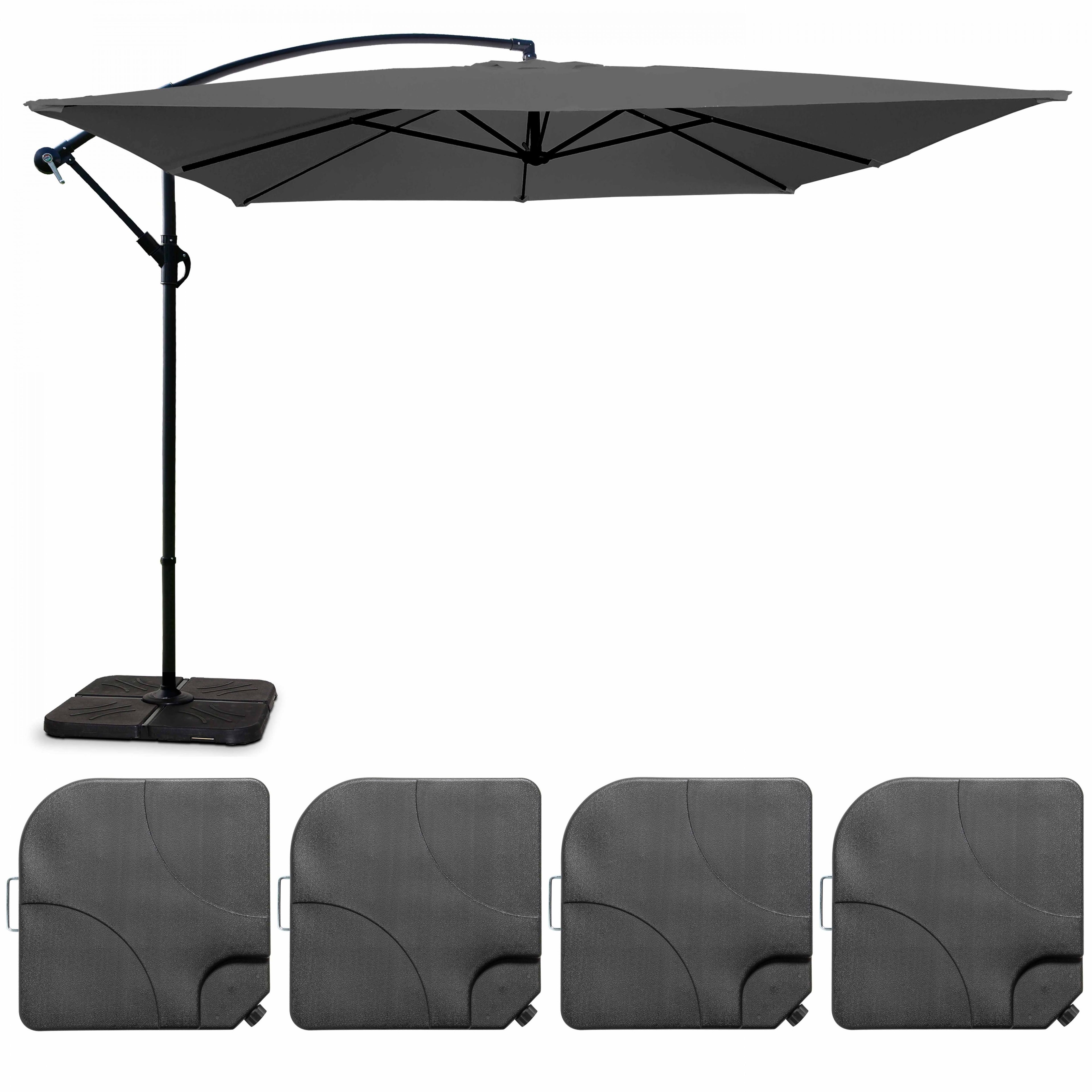 oviala Parasol déporté 3x3m et 4 dalles à remplir aluminium gris(Noir/Gris)