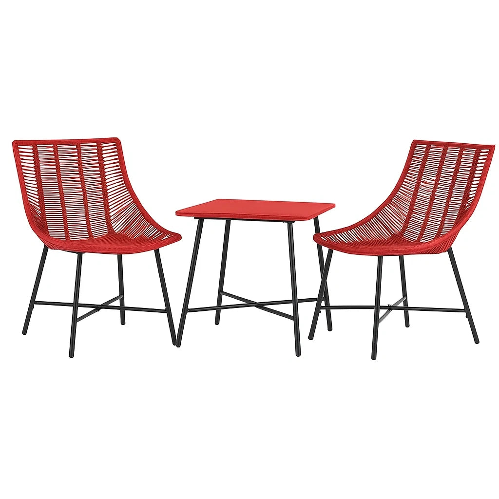 Ensemble de mobilier de jardin rouge avec table et chaises en métal et corde(Rouge/Noir)