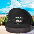 Lit de Jardin Rond d'Exterieur Table Relevable Modulable  Convertible - Pare Soleil Réglable rotin PE Coussins Inclus  Noir(Default Title)