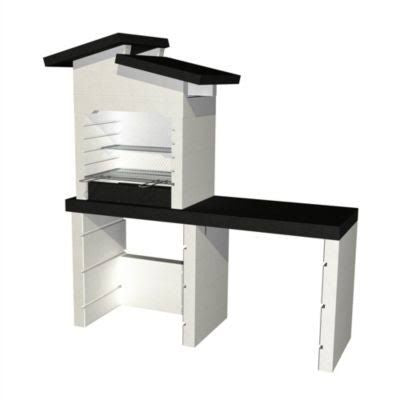 Barbecue Grado sarom en béton allégé avec ample table latérale 160x 60x170,7 cm(Blanc/Noir)