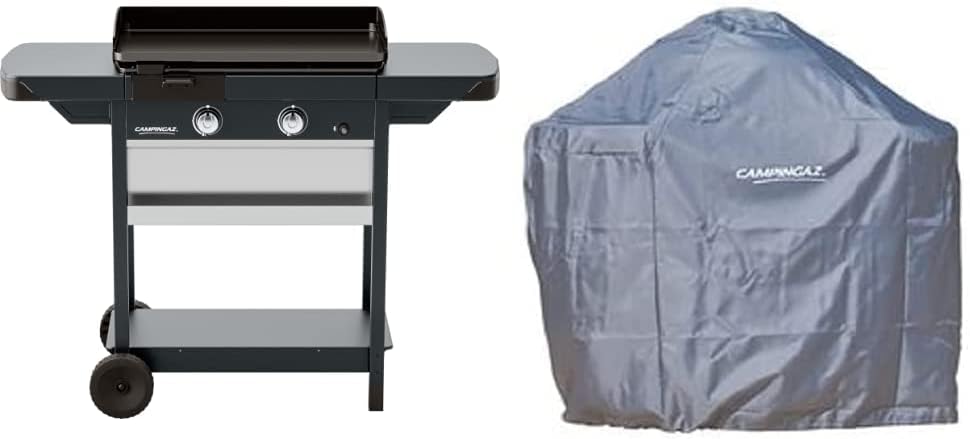 Campingaz Plancha EXB Plus, plancha au gaz sur chariot, grill gastronomique avec plaque en acier émaillé et 2 brûleurs, puissance 7500 W, pour des grillades méditerranéennes, Noir(Unique)