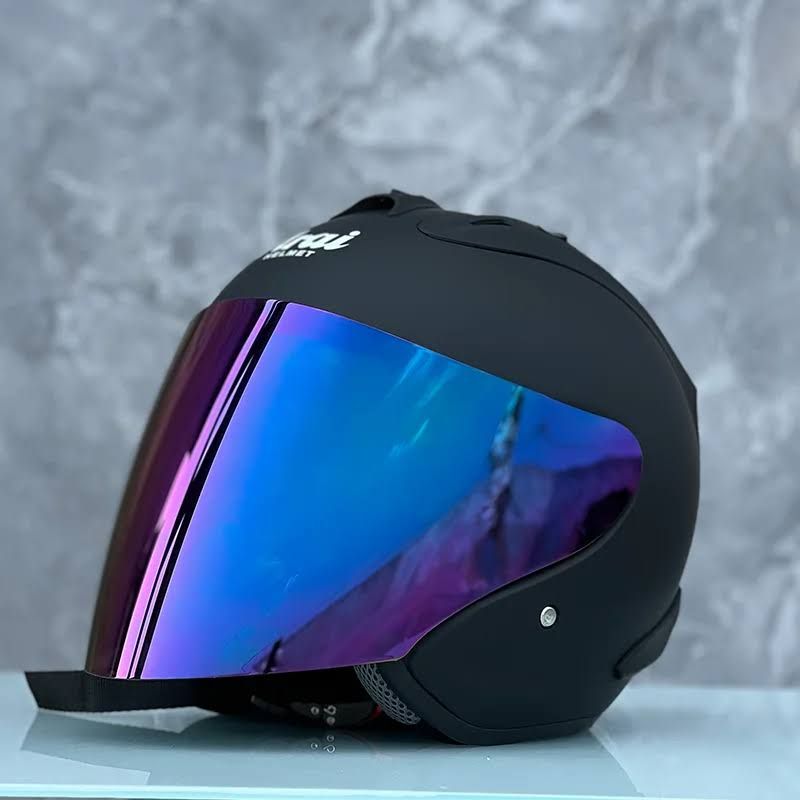 2024 SZ-Ram4 Demi-Casque noir muet femmes et hommes Casque de moto montagne route saison d'été(Noir)