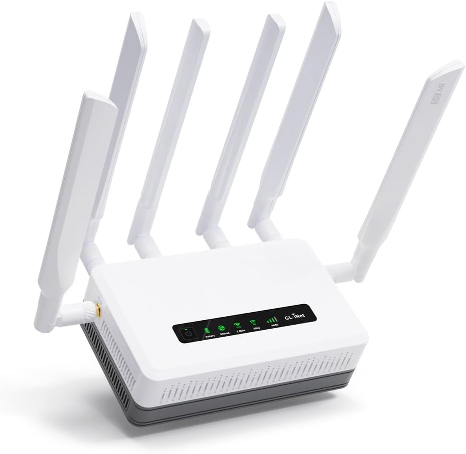 GL.iNet GL-XE3000 (Puli AX) 5G Router with SIM Card Slot, Dual SIM Cellular Router, Wi-FI 6, 6400mAh Battery, Multi-WAN, VPN, OpenWrt, Secure 5G Routers for Office, Retail, Events, Remote Work(Blanc)