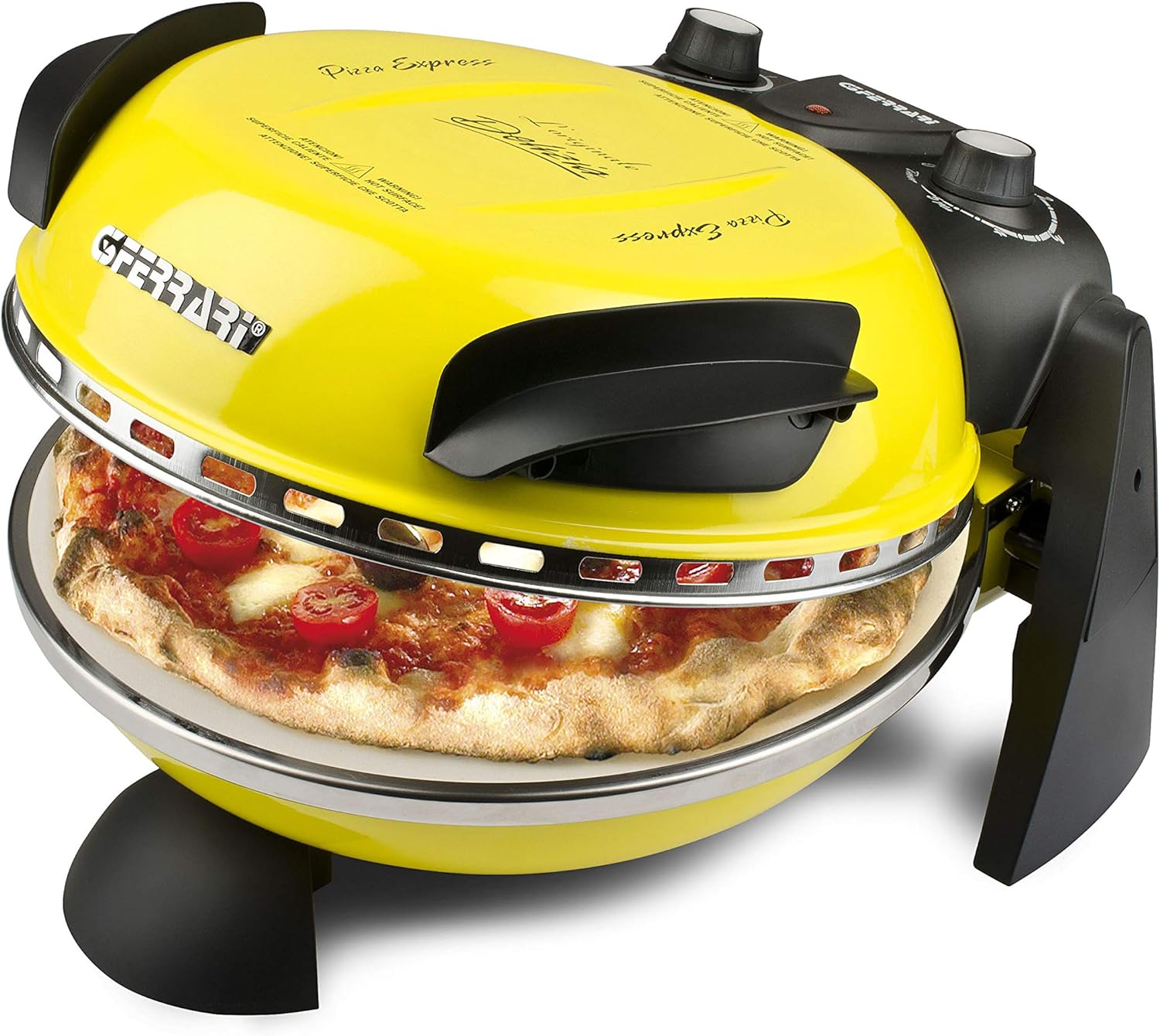 G3 Ferrari G10006 Pizza Express Delizia, 1200 W Pizza Oven, Adjustable Thermostat up to 400°C, Cooks Tasty Pizza in 5 Minutes, Double Resistance, Recipe Book and Spatulas Included - Black(Jaune/G10006)