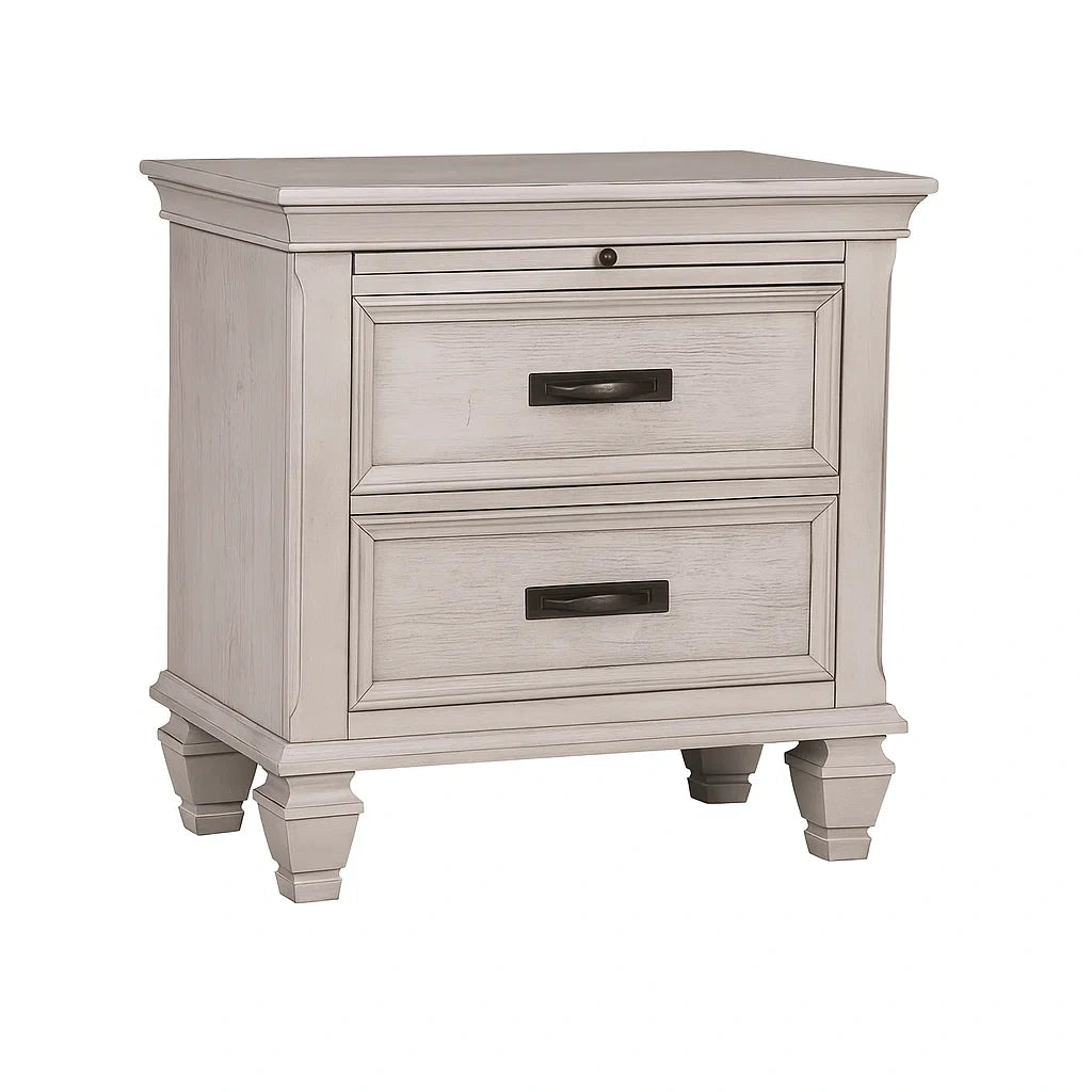Table de chevet en bois blanc avec 2 tiroirs(Blanc)