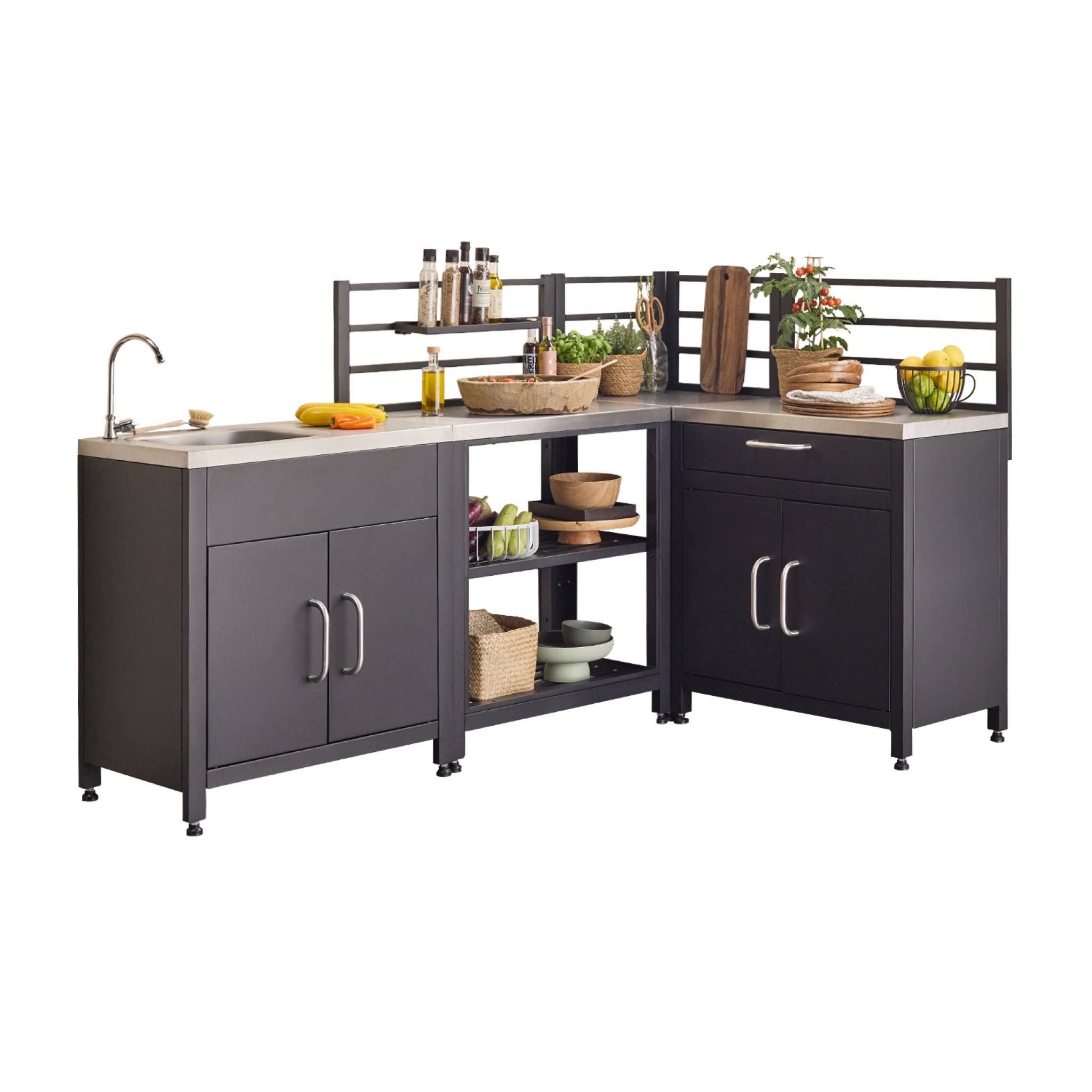 sweeek Cuisine extérieure 4 modules acier inoxydable(Noir/Gris)