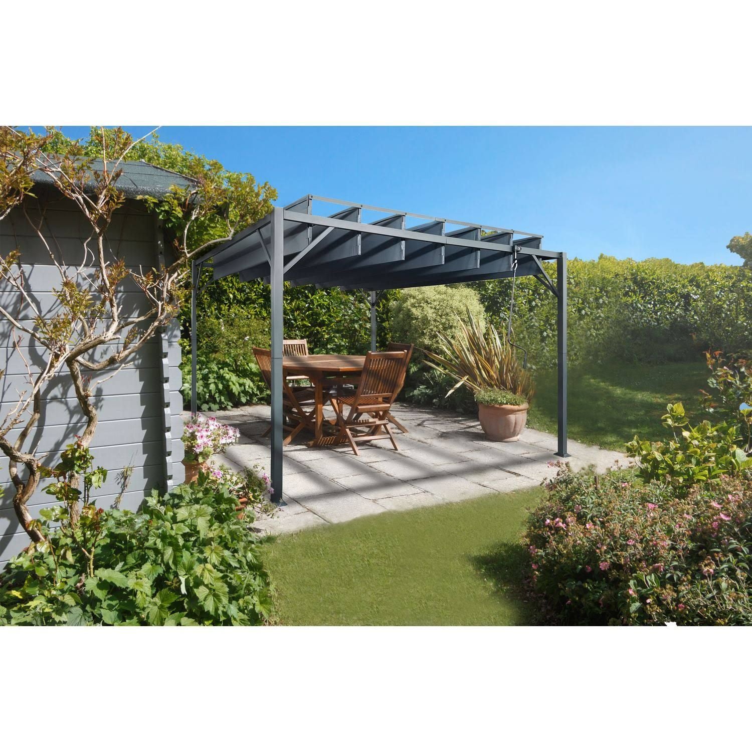 Louvered Pergola Bahia 3x3m Grey Anthracite Canvas Roof(Gris Anthracite)