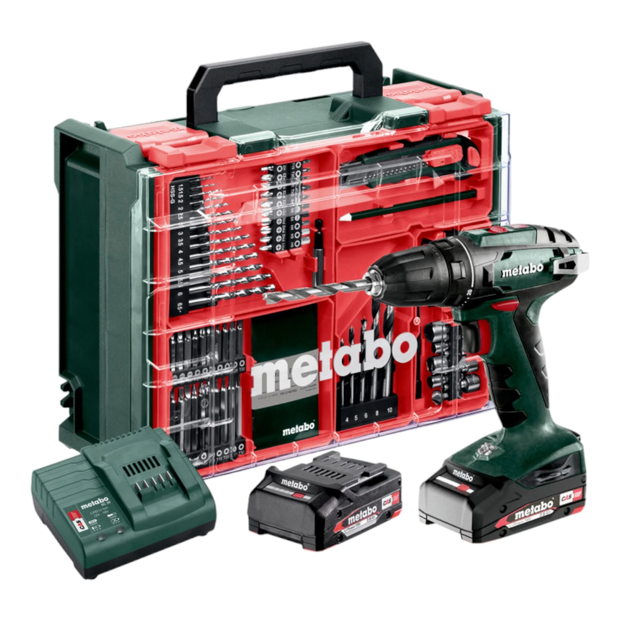 Metabo BS 18 Set Perceuse-visseuse sans fil 18 V 48 Nm ( 602207710 ) + 2x batterie 2,0 Ah + chargeur + 74 pces atelier mobile + coffret(défaut)