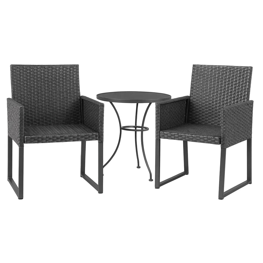 Ensemble de mobilier d'extérieur en résine tressée et acier noir(Noir)