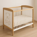 Lit bébé à barreaux en bois massif avec découpe ours EN 716(Chêne/Blanc)