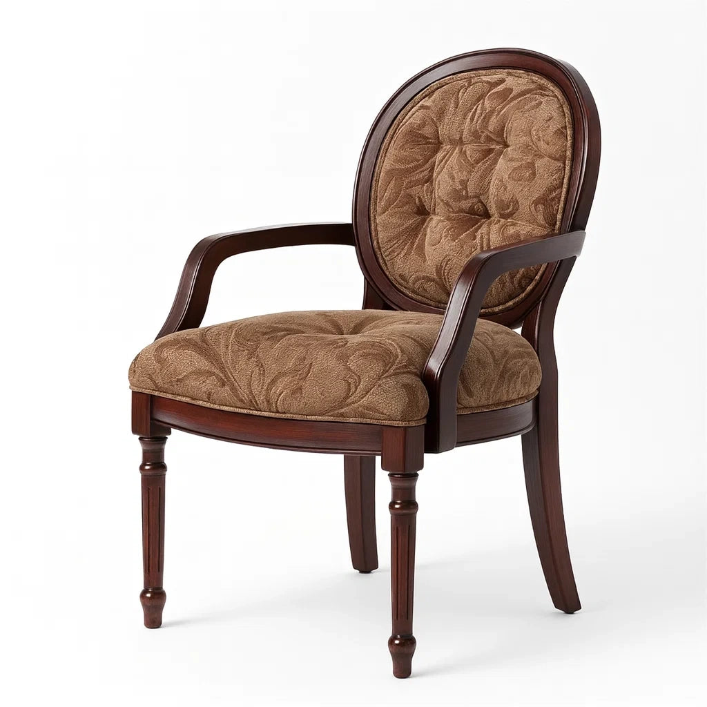 Fauteuil en bois massif avec tissu marron(Marron)