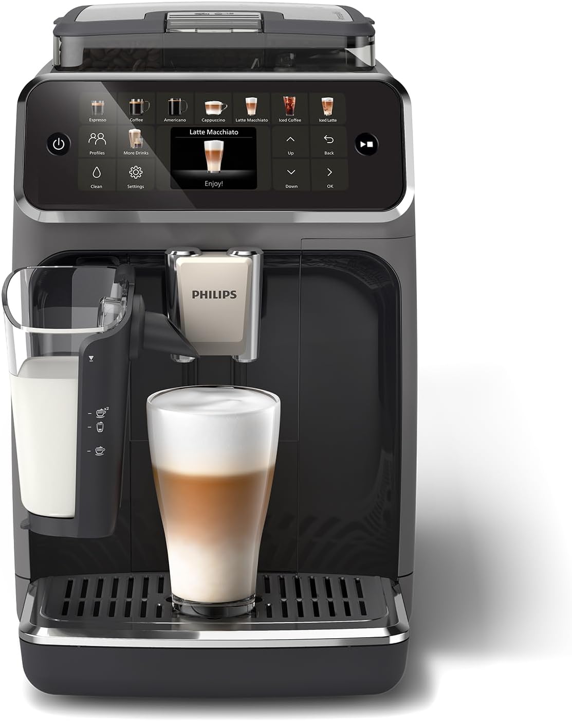 Série 5400 Machine Expresso - Café à Grain - LatteGo Mousseur à Lait, 12 Spécialités de Café, Affichage Intuitif, 4 Profils Utilisateur, Chrome (EP5447/90)(Gris Foncé)