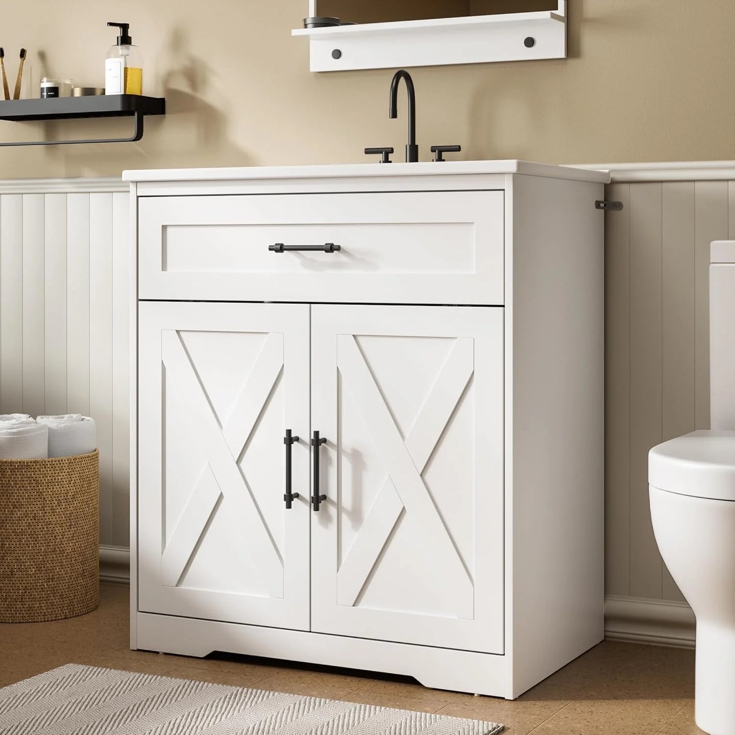 Meuble salle de bain farmhouse 30 pouces(White)